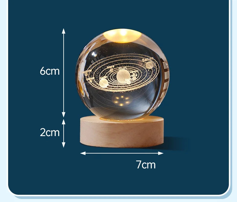 Globo de Cristal Iluminado 3D Sistema Solar, Galáxia, Lua e Planetas